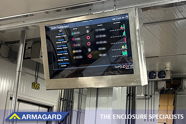 Armagard takmonterad digital skyltning i tillverkningsindustrin