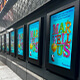 En rad av 55" porträtt utomhusdisplay hölje för Soho Place Theatre, London